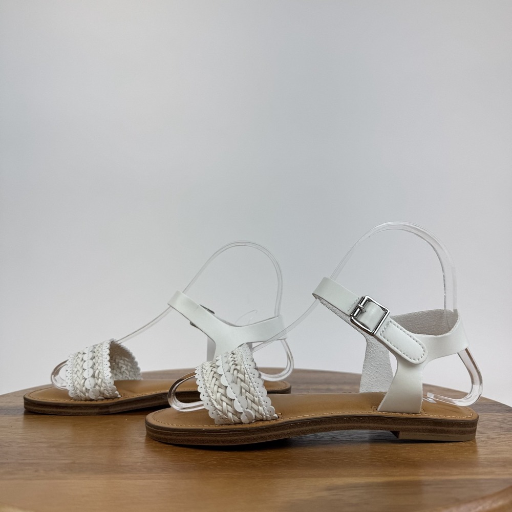 New NWOB Big Kids Mia Auri White Braided Leather Ankle Strap‎ Sandals Size 2 Y